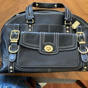 Coach Hampton Miranda Black Leather Handbag with Gold Accents